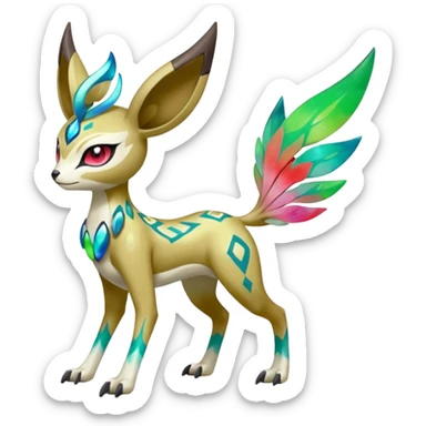 Tribal Colorful Exotic Fionbri-Kalon-Falvie-Vernid-Meloetta-Pokémon-Fakémon-Digimon-Spectrobe-hybrid-fusion, full body, with painted paint splash markings  sticker