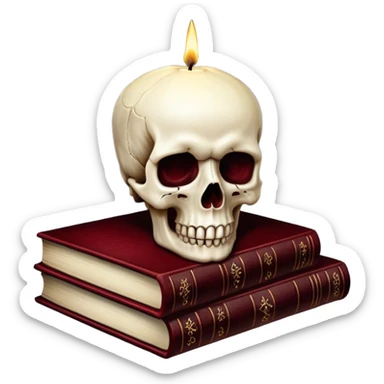 skull candle on black occult books dark red sticker