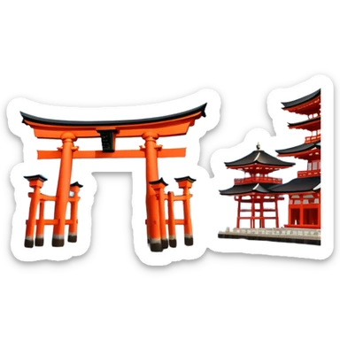 ​Cinematic Realistic Itsukushima Shrine, depicted as the iconic floating torii gate and shrine complex on the water, with vibrant vermilion hues contrasting against the serene blue sea and sky, rendered with intricate architectural details and soft, ethereal lighting that captures its spiritual beauty, sticker