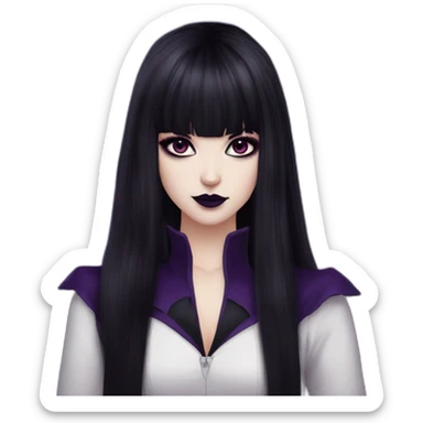 Elissabat -with bangs -long-hair-dark-plumpurple-and-black-vampire-goth-makeup-pinkeyes-romanticgothcloses-bat sticker