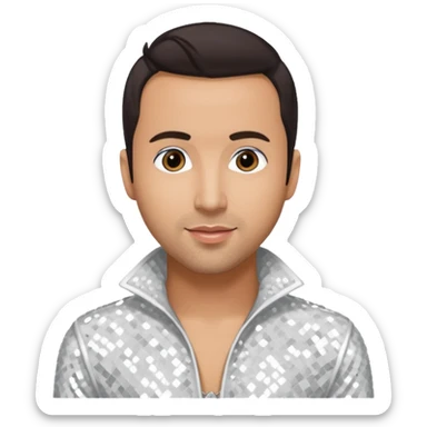Howie Dorough from Backstreet Boys with dark brown hair, white sequin outfit sticker