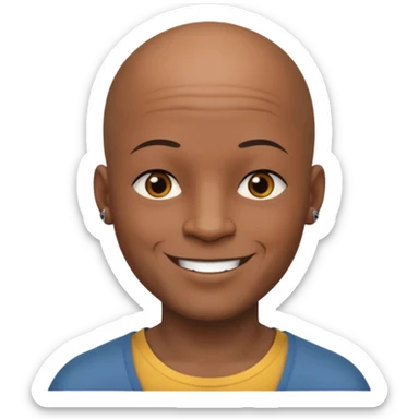 This is a cartoon-style avatar of a bald man with dark skin, golden-brown eyes, and several tattoos on his face, smiling with a lightly smile expression. sticker
