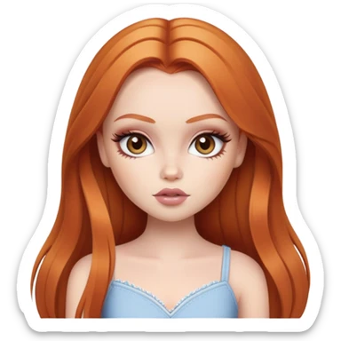 pretty bratz baddie, ginger, pale skin, pretty makeup, hazel color eyes, light skin, straight hair sticker