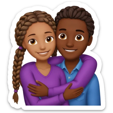 dark skin girlfriend with braids hugs brown skin boyfriend with long hair  sticker