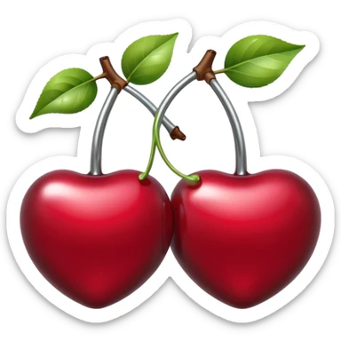 A pair of cherries emoji made of liquid silver chrome, smooth rounded shapes, glossy metallic surface, subtle sensual vibe, luxury sexy aesthetic, iOS emoji style, centered, clean white background sticker