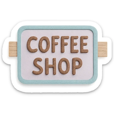 pastel wood signboard with 'Coffee Shop' text, hand-drawn style sticker