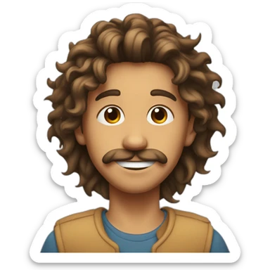 a boy with a Long, brown spiral hair, long face with mustache, spike hair, and chin hair sticker