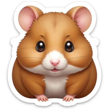 Cinematic Cute Brown Hamster Portrait Emoji, Head tilted playfully and inquisitively, featuring a glossy, rich brown fur with a delicate sheen, round, sparkling dark eyes filled with curiosity, Simplified yet irresistibly adorable features, highly detailed, glowing with a warm, friendly glow, high shine, affectionate and lively, stylized with a touch of whimsy, bright and endearing, soft glowing outline, capturing the essence of a mischievous yet loving hamster, so playful it feels like it could dash out of the screen and into your arms! sticker
