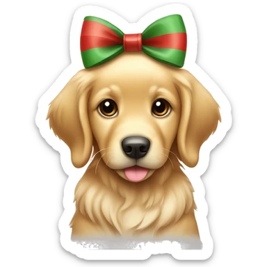 cute golden retriever puppy with two red and green striped bows on its ears sticker