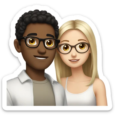White boy black hair glasses kissing white girl brown hair brown eyes sticker
