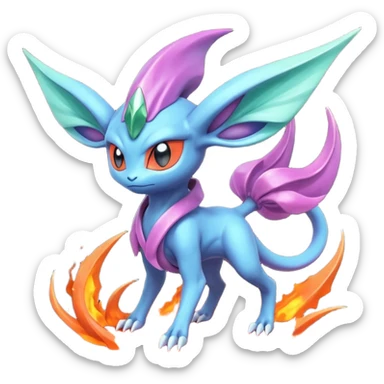 Futuristic volcanic elemental badass cool tough evil Suicune-Bayleaf-Celebi-Pokémon-Fakémon-hybrid-creature sticker