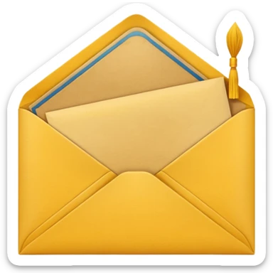 A simple emoji-style icon of a yellow manila envelope with subtle paper texture, clean edges, and a small graduation NUMBER  2017 group-photo icon on the front, representing class memories and archived academic records. sticker
