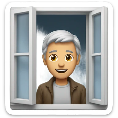Tall tannish man with gray hair opening a window  sticker