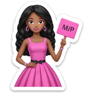 Black barbie, long black  hair, pink dress holding mvp sign  sticker