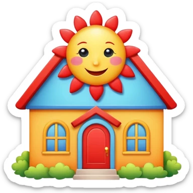 bright daycare house with a happy sun and a heart, cute and cheerful sticker