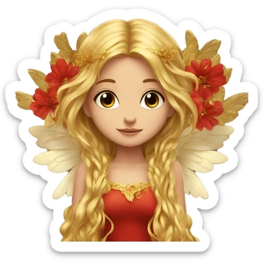 big wings, flower, Beautiful, fairy, gold,red, long hair sticker