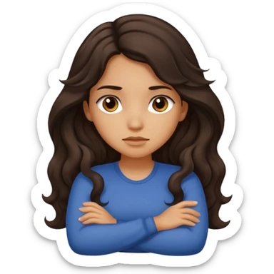 Slightly tan girl dark long wavy hair crossing her arms with slight pout sticker