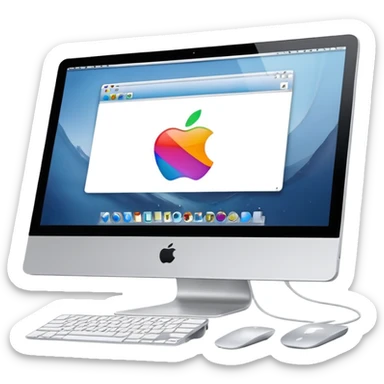 an Apple iMac that is showing a website sticker
