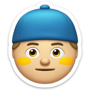 eric cartman (fat boy with white skin tone, blue and yellow poofball hat, red jacket, oval eyes, no nose and smile with teeth) sticker