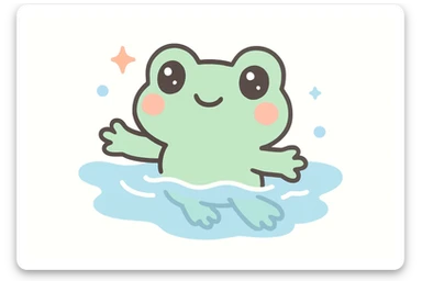 a playful frog swimming, kawaii style sticker