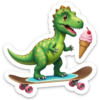 dinosaur with icecream on a skateboard  sticker
