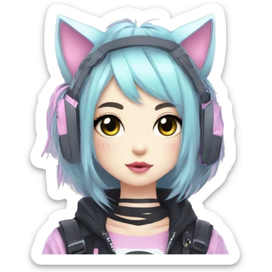 Edgy Kawaii Cute Cool Pastel Cartoon Beautiful Elegant Pretty Anime Punk Techwear Gothic Catgirl sticker