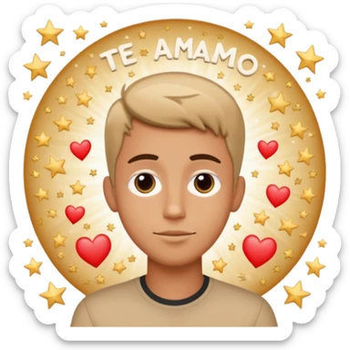 Quiero un emoji con el rostro de Félix de straykid, pero con los ojos más rasgados y con corazones, estrellas y destellos de luces alrededor y que sobre su cabeza diga te amo Josefa con letras modernas sticker