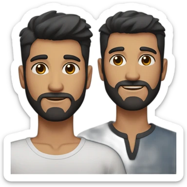 Gay couple, both with with short beard. one brown and blue eyes and the othe one black hair and brown eyes. sticker