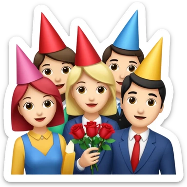 Group of party animals, throwing roses congratulations  sticker