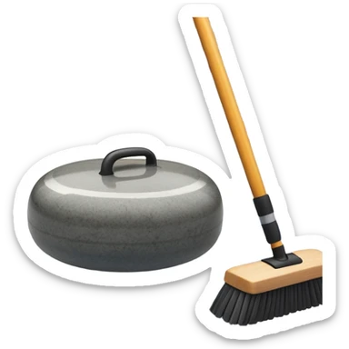 An icon showing a detailed close-up of a curling stone sliding across the ice, with a broom in motion beside it. The background features an indoor stadium with cheering spectators on the stands. Transparent background captures the strategy and focus of curling. sticker
