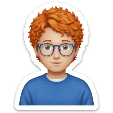 teen nerd orange hair boy curly orange hair wearing white shirt inside a sweater with glasses  sticker