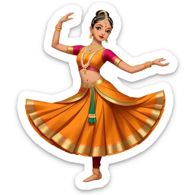 cinematic-realistic-bharatanatyam-dance-emoji,-depicted-as-an-elegant-classical-indian-dance-performance-with-graceful-poses,-intricate-costumes,-and-expressive-hand-gestures,-rendered-with-rich-textures-and-warm-dramatic-lighting, single dancer full body  sticker
