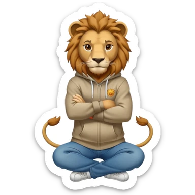 determined anthropomorphised lion in a hoodie and jeans with arms folded, energetic pose sticker