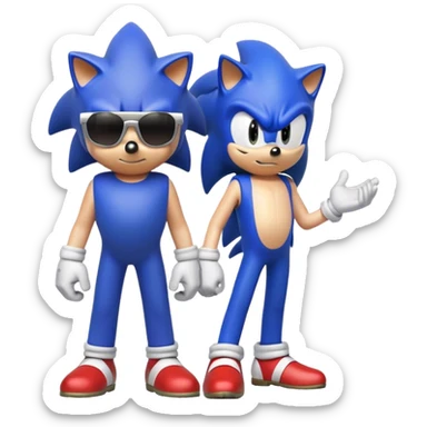 Sonic the hedgehog with sunglasses standing up with Mario bowing down to him sticker