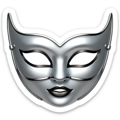 A sleek masquerade mask emoji made of polished silver chrome, smooth sensual curves, reflective metallic surface, mysterious sexy luxury vibe, minimal iOS emoji style, centered, clean white background sticker