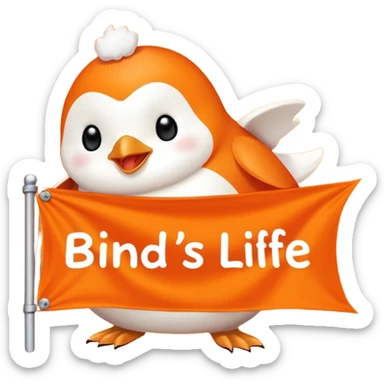 Colorful banner that says 'Bind is Life!!!', in bright orange, and on top of the banner a winking little white happy penguin. Make sure that the banner says exactly the text above sticker