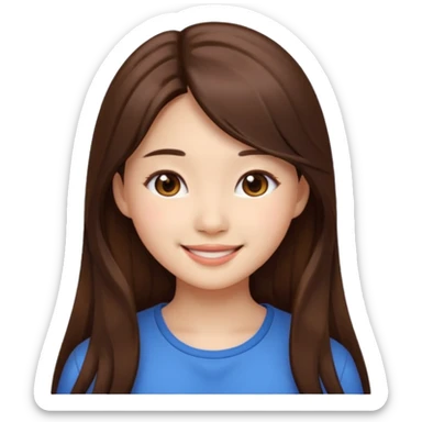 girl aesthetic emoji, asian beautiful long brown hair sticker