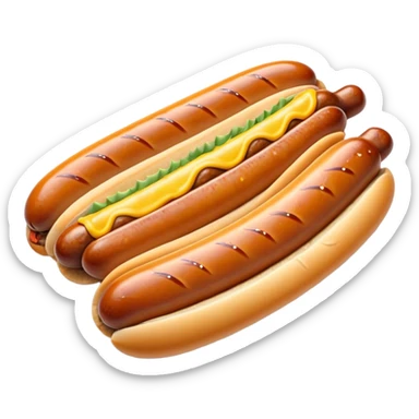 Cinematic Realistic Bratwurst Dish Emoji, showcasing a succulent, grilled sausage with a crispy exterior rendered with lifelike detail and warm, dynamic lighting. sticker