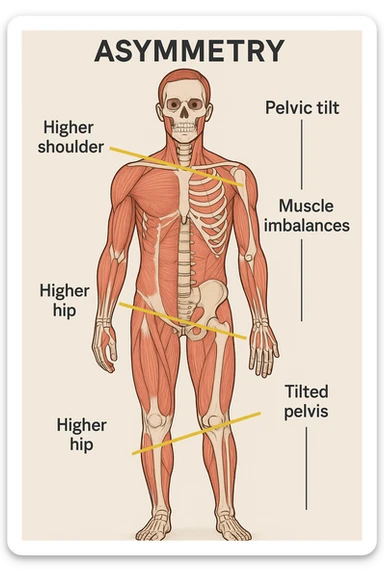 Uomo con problemi di asimmetrie e bacino inclinato, visione anatomica sticker