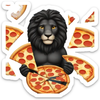 Black lion eating a slice of pizza sticker