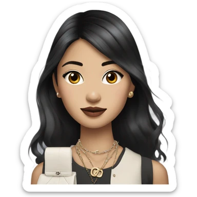 Realistic Dark hair Chanel Asian Girl with Birkin bag and Chanel necklace sticker