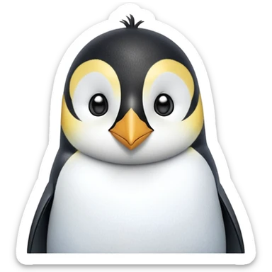 cinematic-cute-emperor-penguin-portrait-emoji,-head-tilted-playfully-and-inquisitively,-with-glossy,-pristine-plumage,-sparkling-eyes-filled-with-curiosity,-simplified-yet-irresistibly-adorable-features, black, large black eyes face sticker