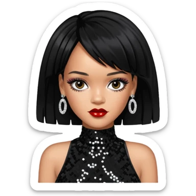 Rihanna with jet black hair, black sequin outfit sticker