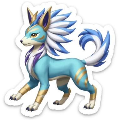 Colorful Skilled Adept Graceful Asian Painted WereGarurumon-Suicune-Linoone-Meloetta-Renamon-fusion-hybrid-creature (full body) sticker