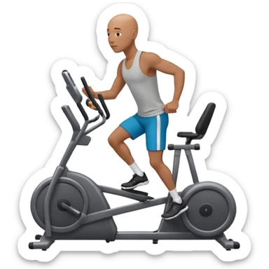 bald African American man on elliptical machine sticker