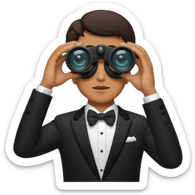 a man in a tuxedo looks through binoculars sticker