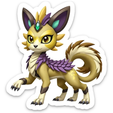 Colorful masked armored leathery scaly furry Futuristic Meloetta-Manectric-Solgaleo-Raikou-Pokémon-Digimon-Fakémon-fusion-hybrid-creature sticker