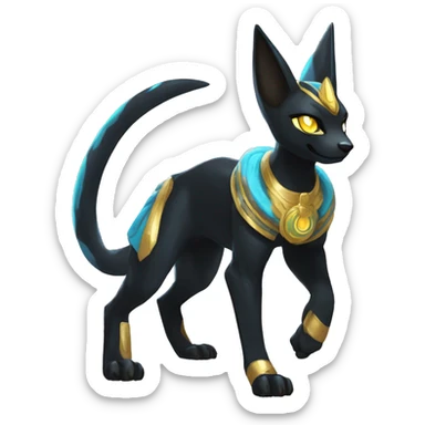 Black godly overpowered ethereal majestic Egyptian Lucario-Umbreon-Cat. Golden Anubis-Rings and yellow ring-markings. Full body sticker