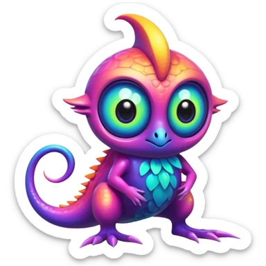 An exotic neon colorful unique bizarre eccentric Fakémon-creature (full body) sticker