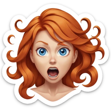 screaming female ginger hair blue eyes centre of face turning in to a black swirl sticker